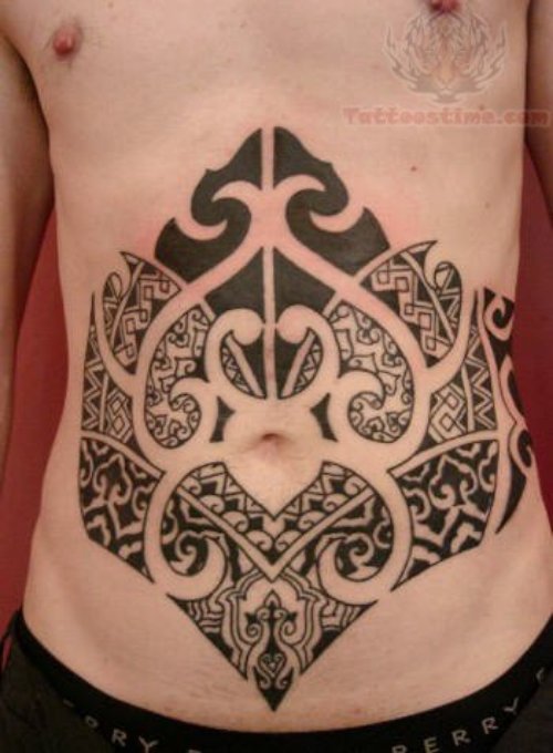 Black Ink Maori Belly Button Tattoo
